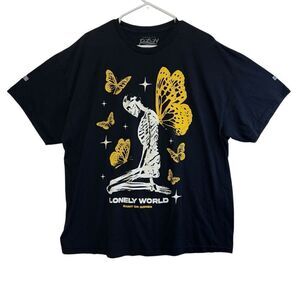 2xl Lonely World skeleton Butterfly T-Shirt Black